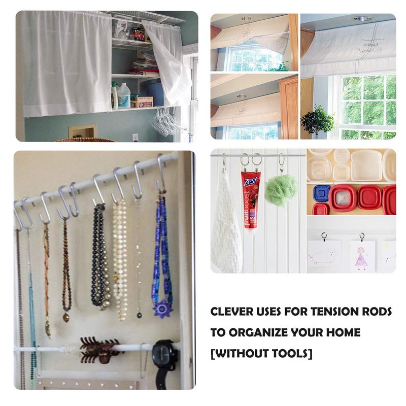DeELF Outlet DeElf 6 Pack Tension Rods 28 to 48 Inches, Adjustable Spring Tension Rod for Window Curtain, Kitchen Cupboard Utensils, Closet, and Cabinet, White - Image 2